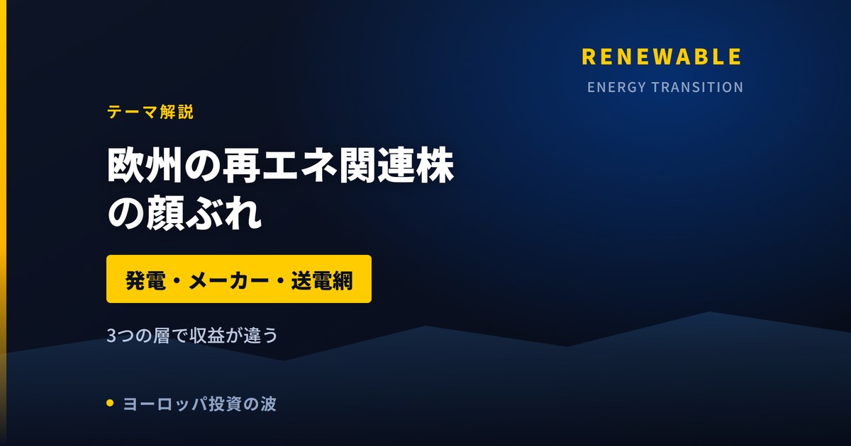 欧州の再エネ関連株の顔ぶれ｜発電・風車・送電網の3つの層で見る【2026年】